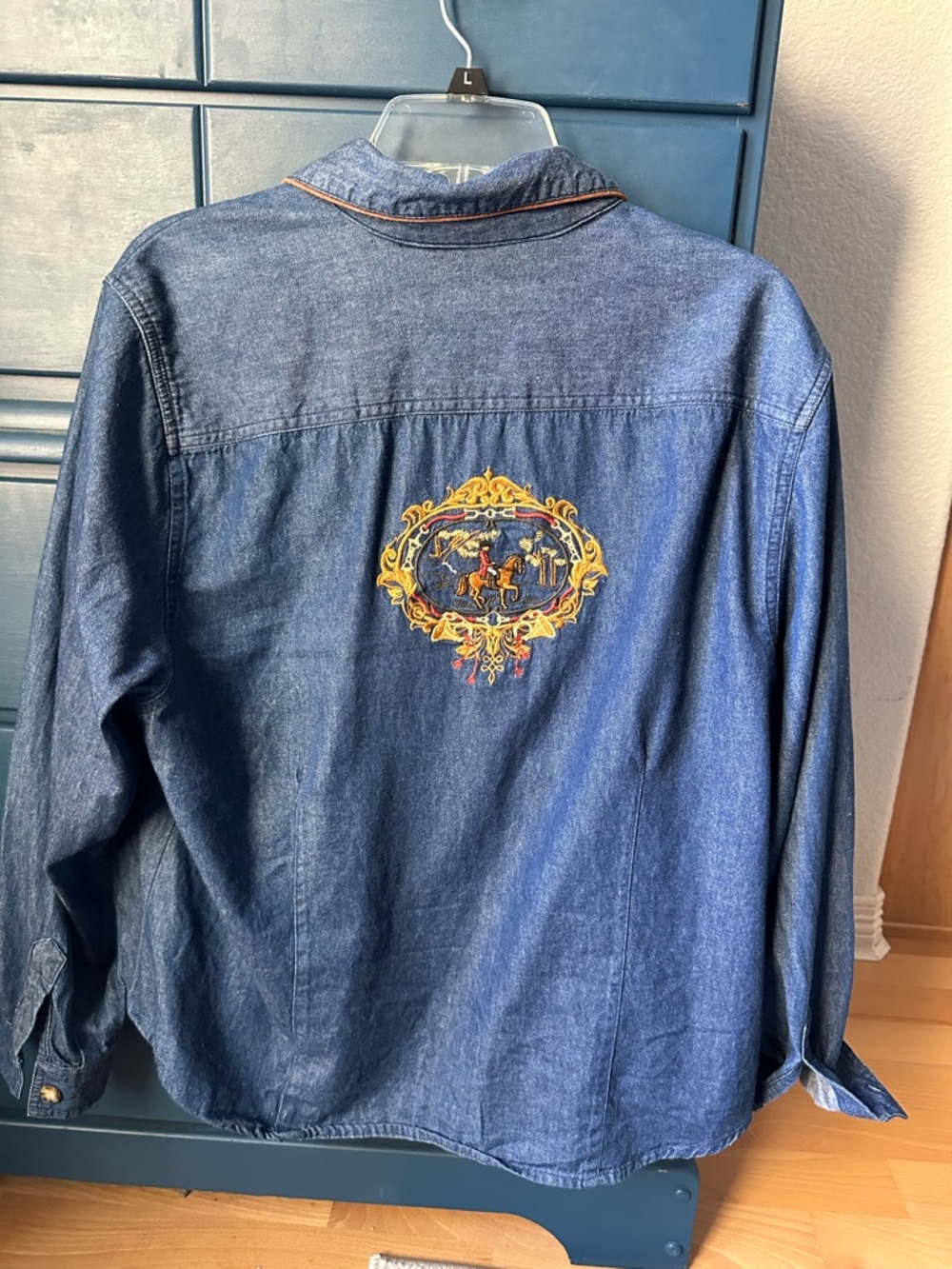 White Stag Vintage Denim Shirt with Embroidered Horse Crest Detail